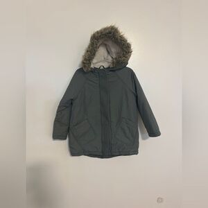 Old Navy Kids Gray Faux Fur Trim Fleece Sherpa Parka Coat Sz 5T 5